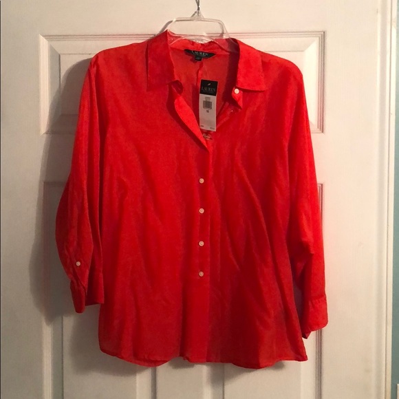 Lauren Ralph Lauren Tops - Sheer orange 3/4 length sleeves blouse. Lauren Ralph Lauren Tops - Sheer orange 3/4 length sleeves blouse.